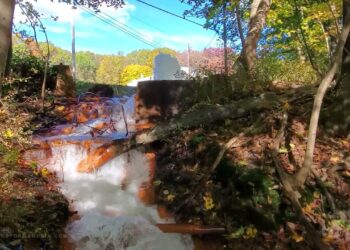 Ashland: geyser negli Stati Uniti orientali, vapore con fogliame autunnale